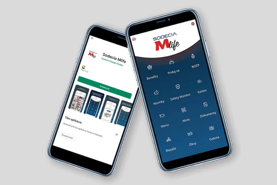 Zamestnanecká aplikácia Sodecia Mlife na dvoch mobilných telefónoch
