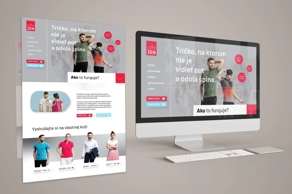 Dizajn webu CityZen zobrazený na monitore a v náhľade celej stránky