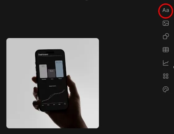 Editor Tome App so zvýraznenou ikonou Aa na pridanie textu