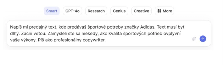 Správne formulovaný prompt na predajný text o športových potrebách Adidas