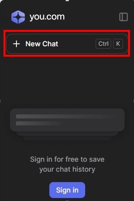 Bočný panel you.com so zvýrazneným tlačidlom New Chat