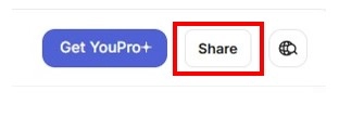 Zvýraznené tlačidlo Share vedľa tlačidla Get YouPro+