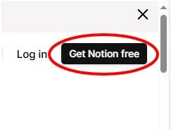 Zvýraznené tlačidlo Get Notion free na webstránke Notion vedľa odkazu Log in
