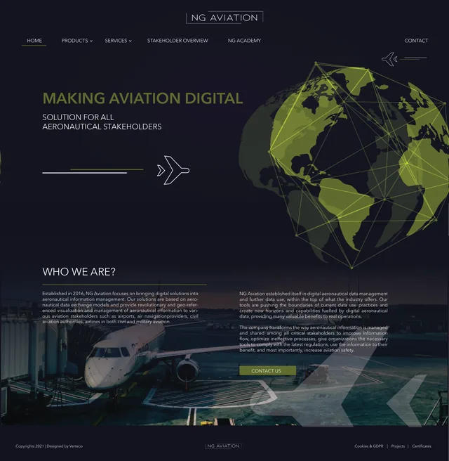 NG Aviation — weby a e-shopy, ukážka práce Verteco