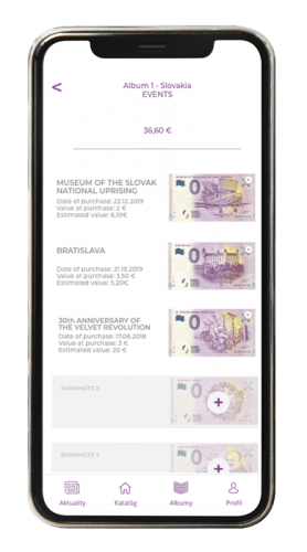 aplikácia screenshot eurosouvenir bankovky